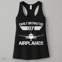Easily Distracted By Airplanes Aviation Pilot Airplane Lover Women's Tank Top thumb 3