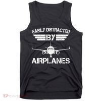 Easily Distracted By Airplanes Aviation Pilot Airplane Lover Tank Top thumb 0