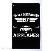Easily Distracted By Airplanes Aviation Pilot Airplane Lover Golf Towel thumb 0