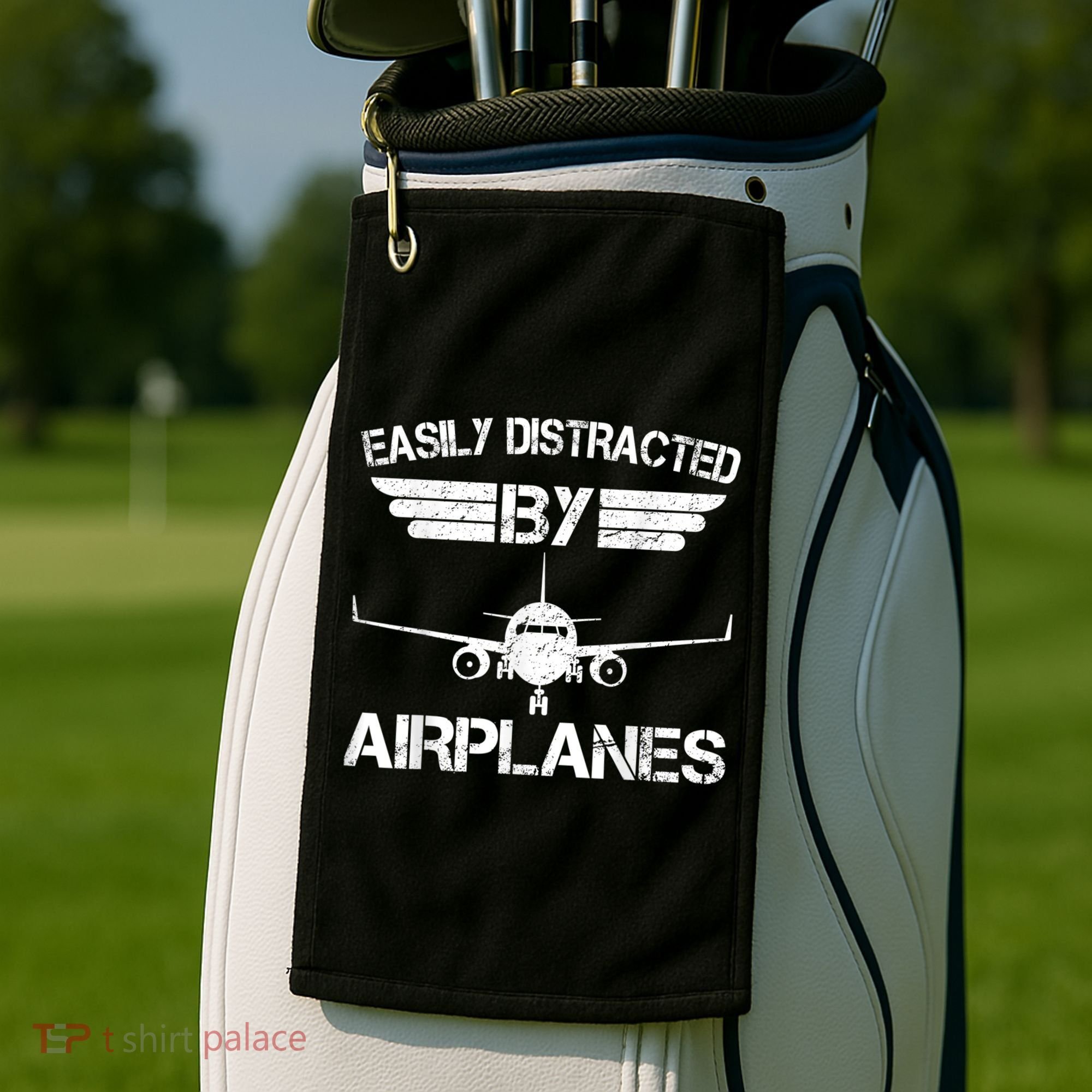 Easily Distracted By Airplanes Aviation Pilot Airplane Lover Golf Towel