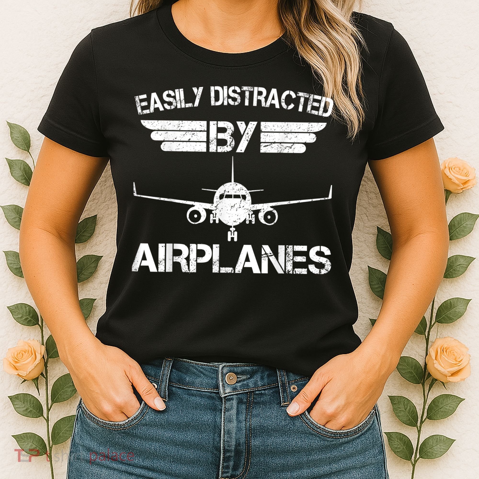 Easily Distracted By Airplanes Aviation Pilot Airplane Lover Women's T-Shirt