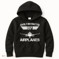 Easily Distracted By Airplanes Aviation Pilot Airplane Lover Kids Hoodie thumb 0