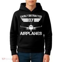 Easily Distracted By Airplanes Aviation Pilot Airplane Lover Kids Hoodie thumb 4