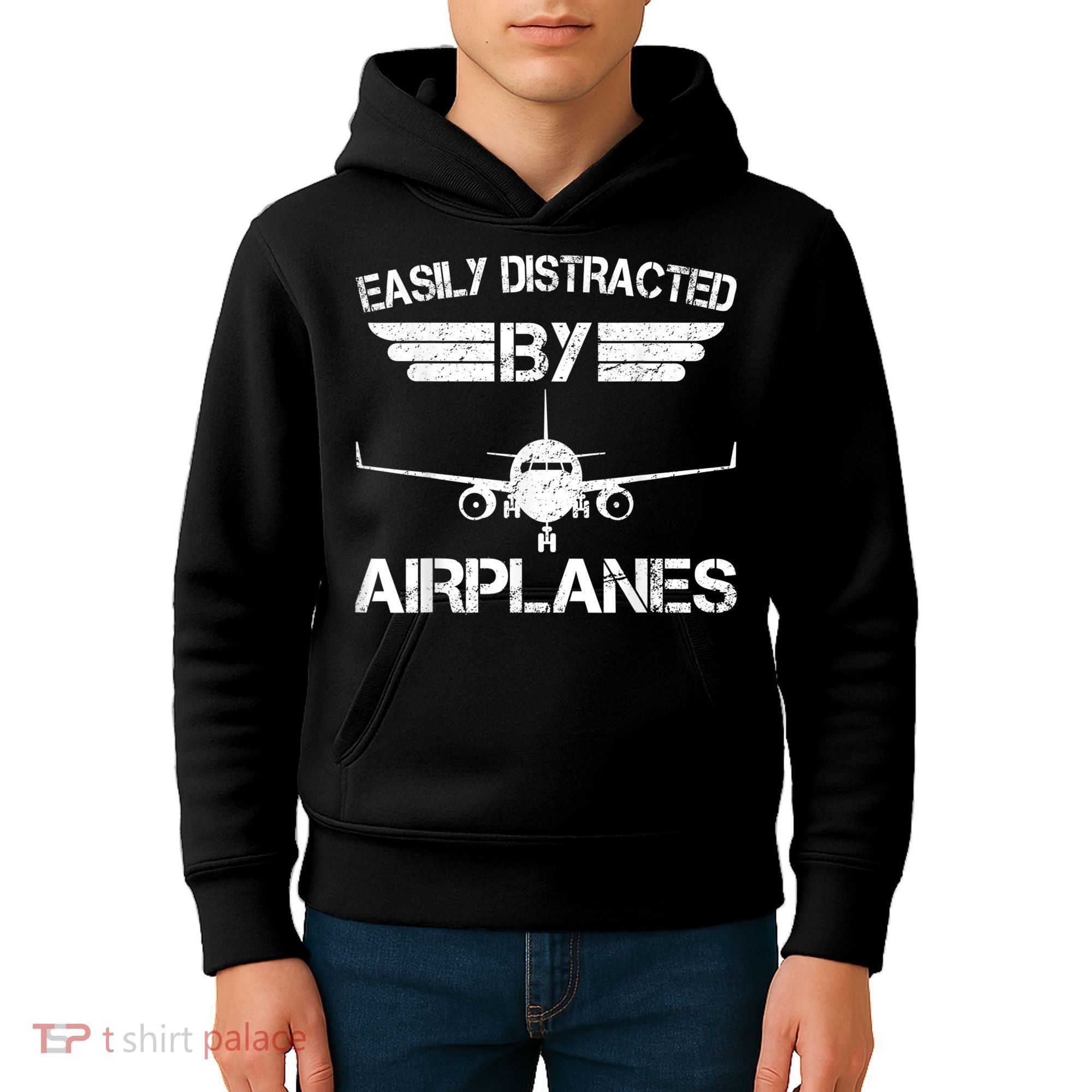 Easily Distracted By Airplanes Aviation Pilot Airplane Lover Kids Hoodie