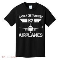 Easily Distracted By Airplanes Aviation Pilot Airplane Lover Kids T-Shirt thumb 0