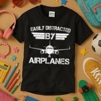 Easily Distracted By Airplanes Aviation Pilot Airplane Lover Kids T-Shirt thumb 3