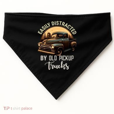 Easily Distracted By Old Pickup Trucks Classic Cars Lover Gift USA-Made Doggie Bandana