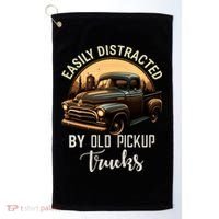 Easily Distracted By Old Pickup Trucks Classic Cars Lover Gift Golf Towel thumb 0