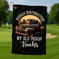 Easily Distracted By Old Pickup Trucks Classic Cars Lover Gift Golf Towel thumb 1