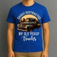 Easily Distracted By Old Pickup Trucks Classic Cars Lover Gift T-Shirt thumb 3