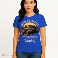 Easily Distracted By Old Pickup Trucks Classic Cars Lover Gift Women's T-Shirt thumb 4