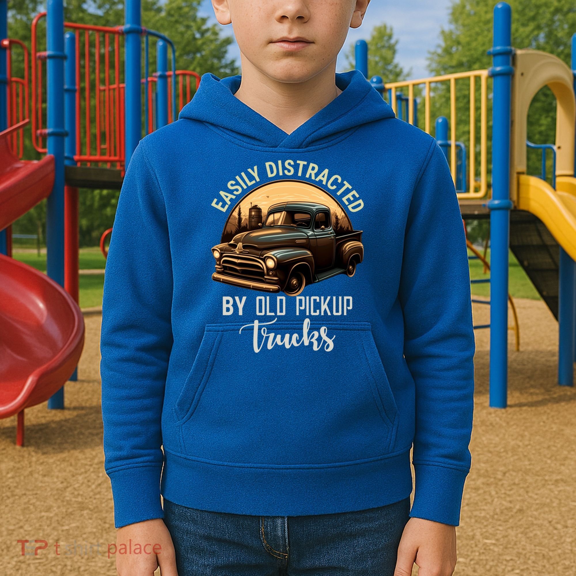 Easily Distracted By Old Pickup Trucks Classic Cars Lover Gift Kids Hoodie