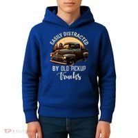 Easily Distracted By Old Pickup Trucks Classic Cars Lover Gift Kids Hoodie thumb 4