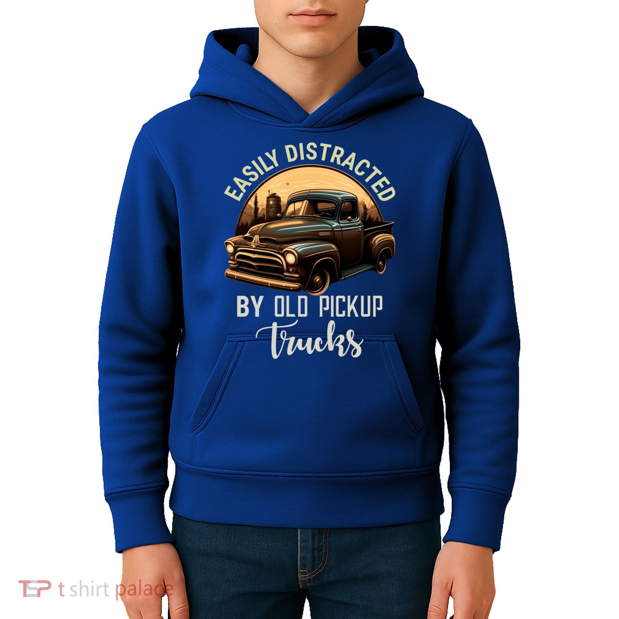 Easily Distracted By Old Pickup Trucks Classic Cars Lover Gift Kids Hoodie