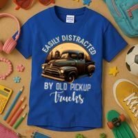 Easily Distracted By Old Pickup Trucks Classic Cars Lover Gift Kids T-Shirt thumb 3