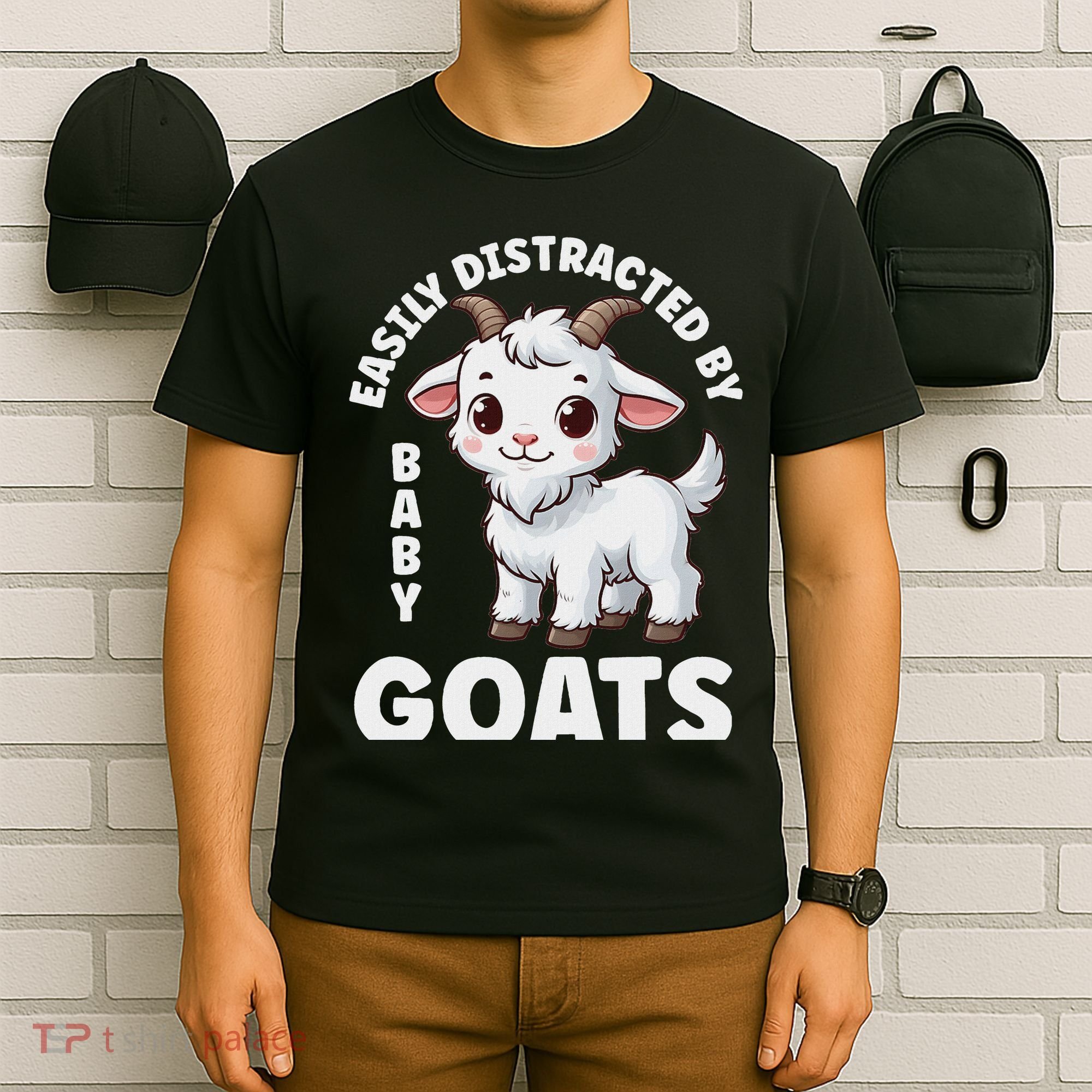 Easily Distracted By Baby Goats Farmer Baby Goat Breed Lover T-Shirt