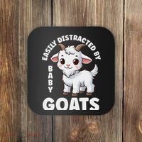 Easily Distracted By Baby Goats Farmer Baby Goat Breed Lover Coaster thumb 0