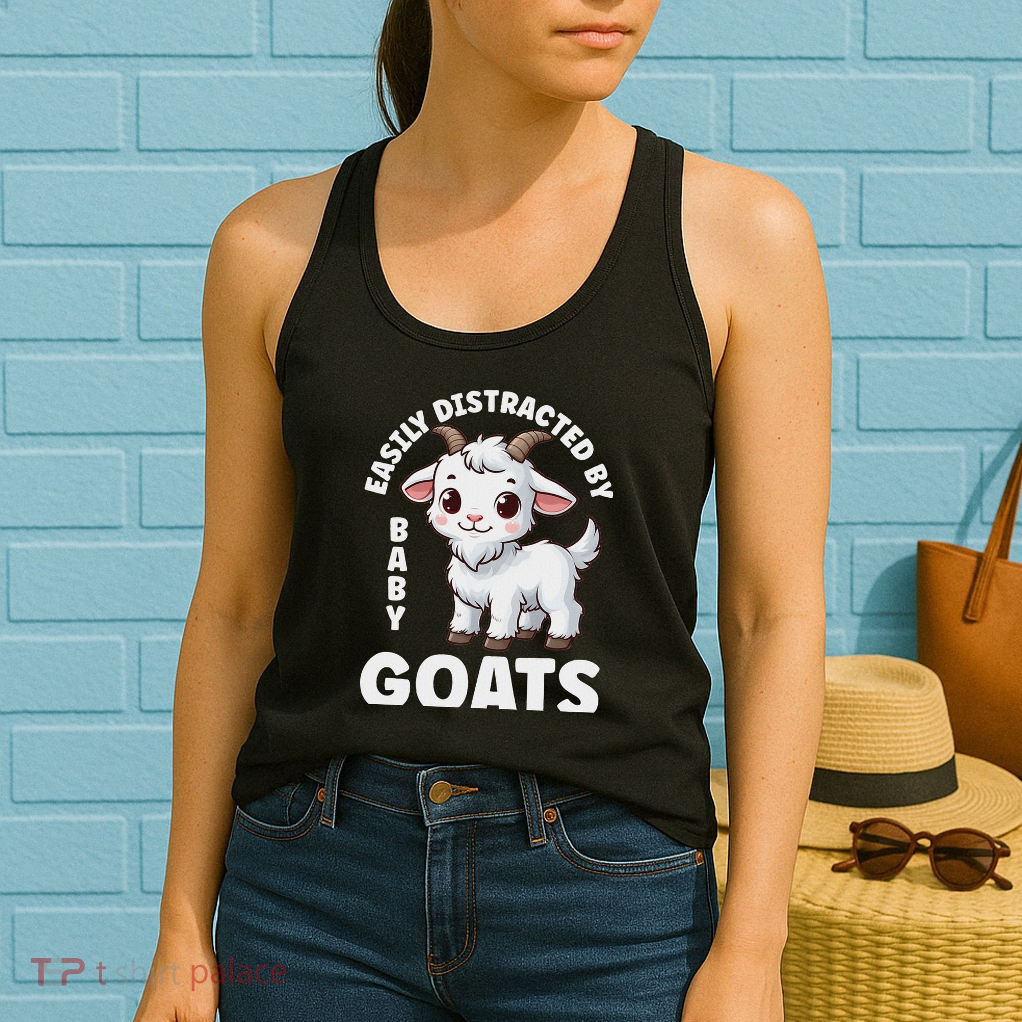 Easily Distracted By Baby Goats Farmer Baby Goat Breed Lover Women's Tank Top