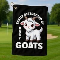 Easily Distracted By Baby Goats Farmer Baby Goat Breed Lover Golf Towel thumb 1