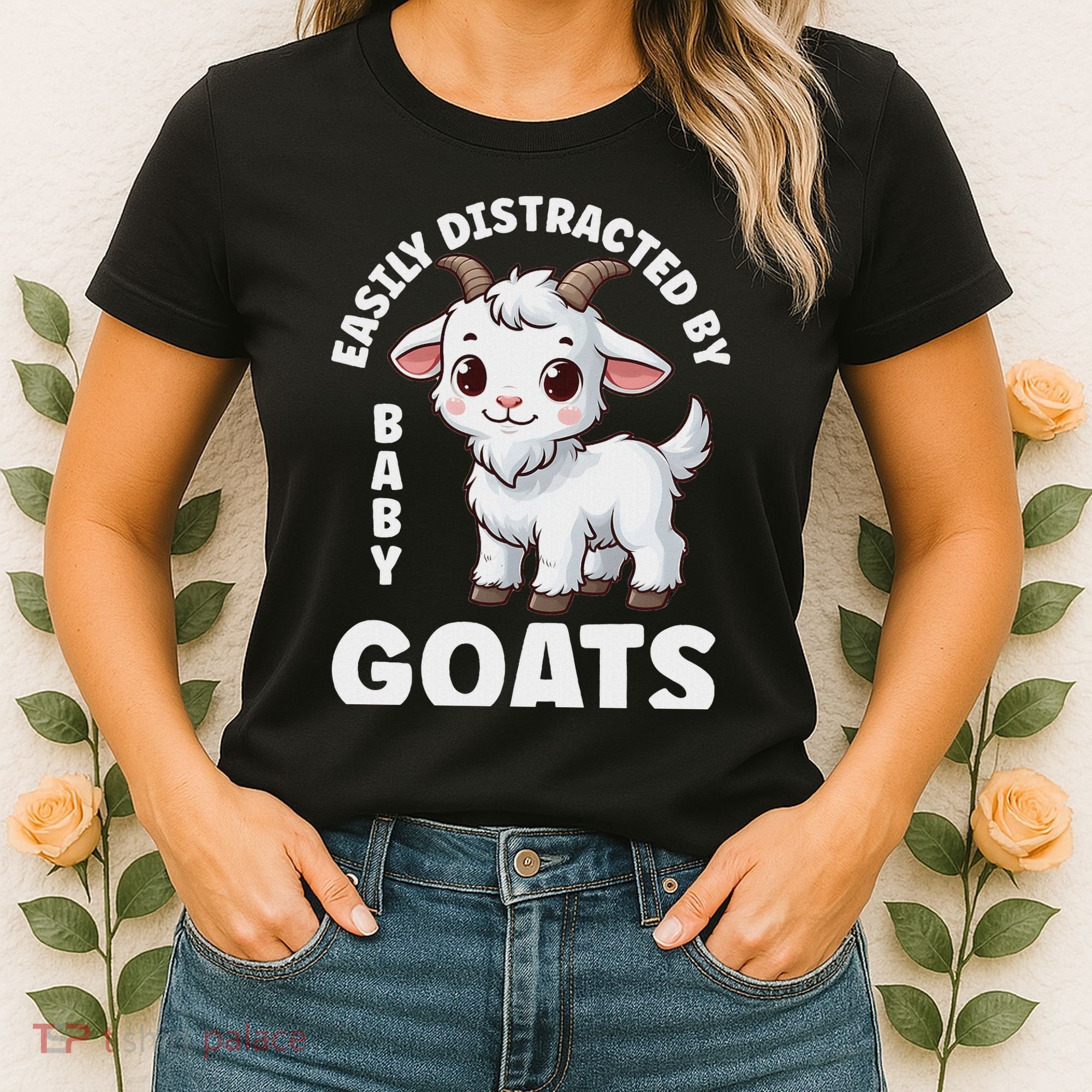 Easily Distracted By Baby Goats Farmer Baby Goat Breed Lover Women's T-Shirt