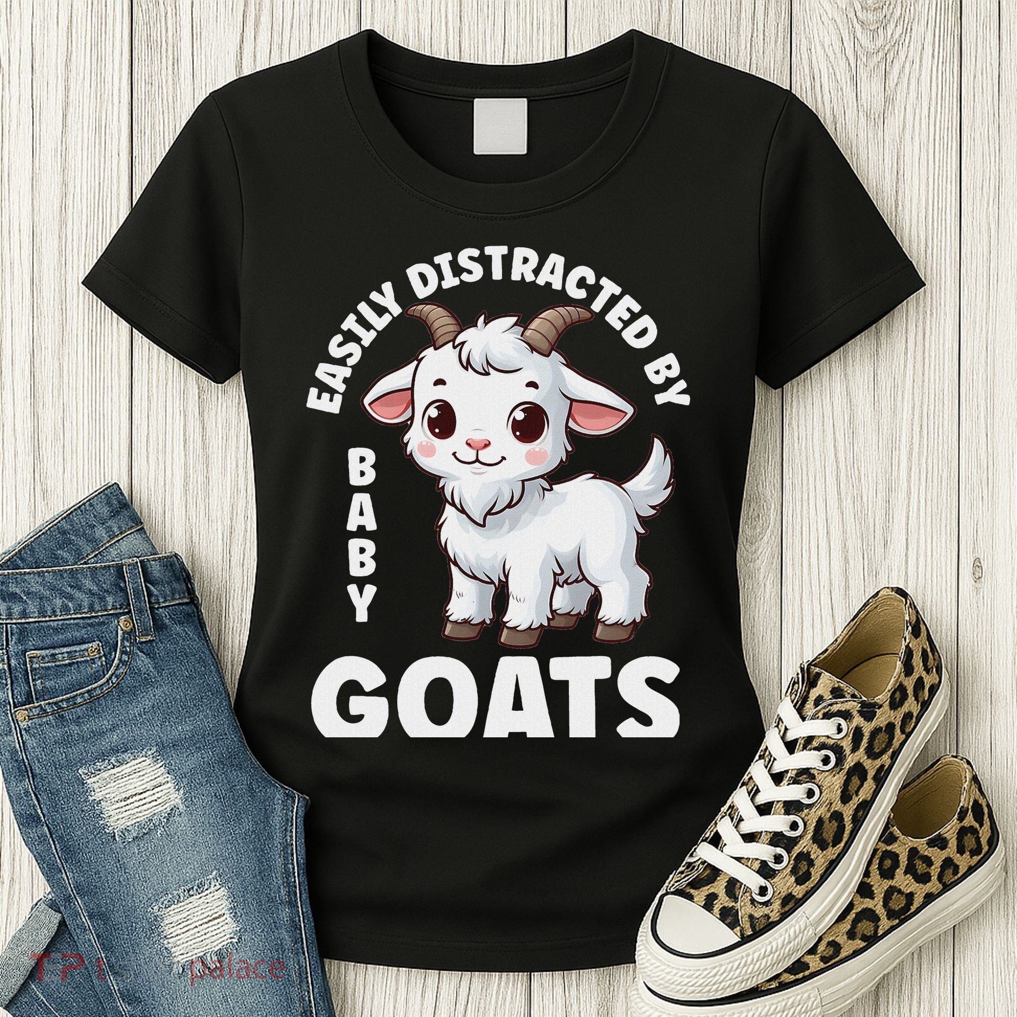 Easily Distracted By Baby Goats Farmer Baby Goat Breed Lover Women's T-Shirt