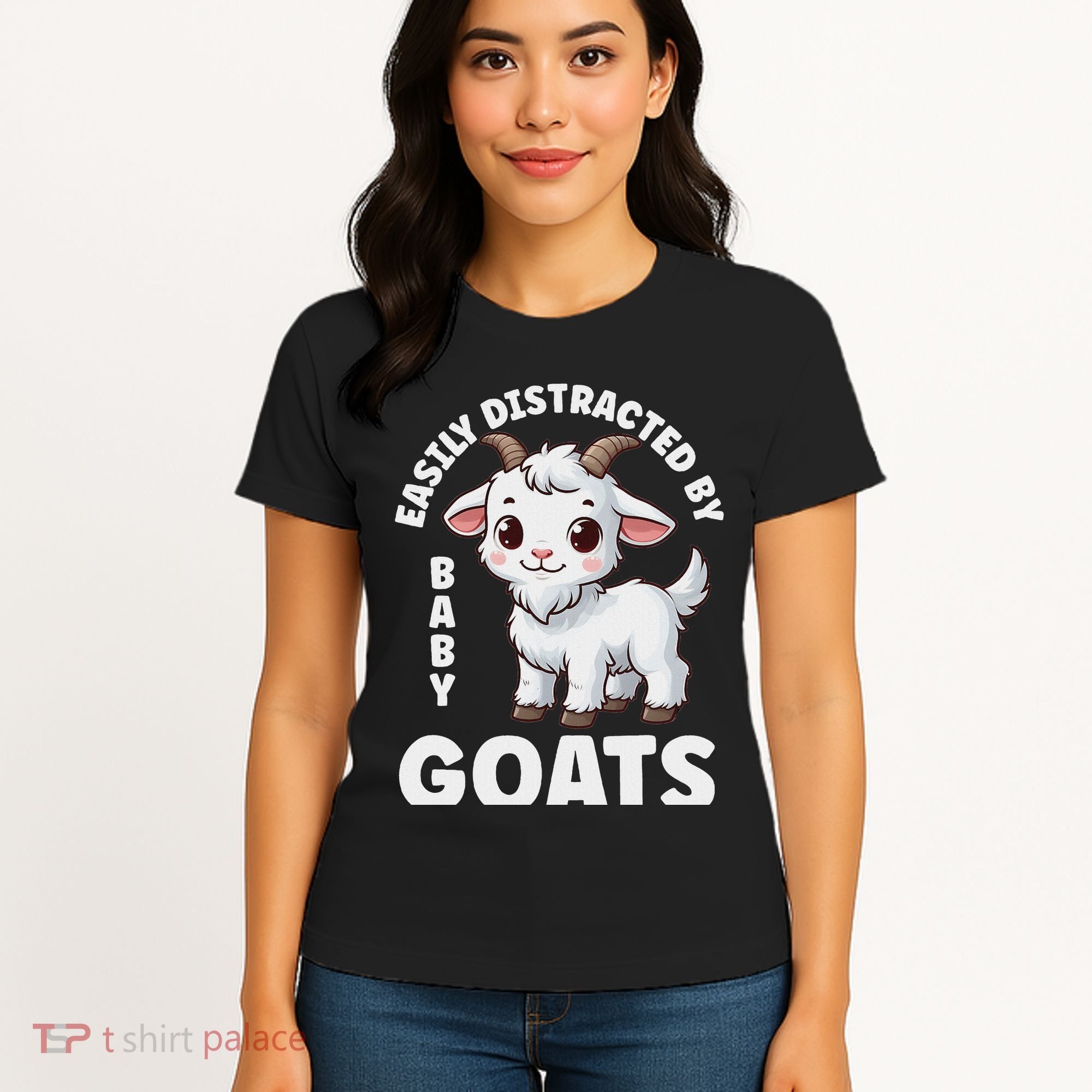 Easily Distracted By Baby Goats Farmer Baby Goat Breed Lover Women's T-Shirt