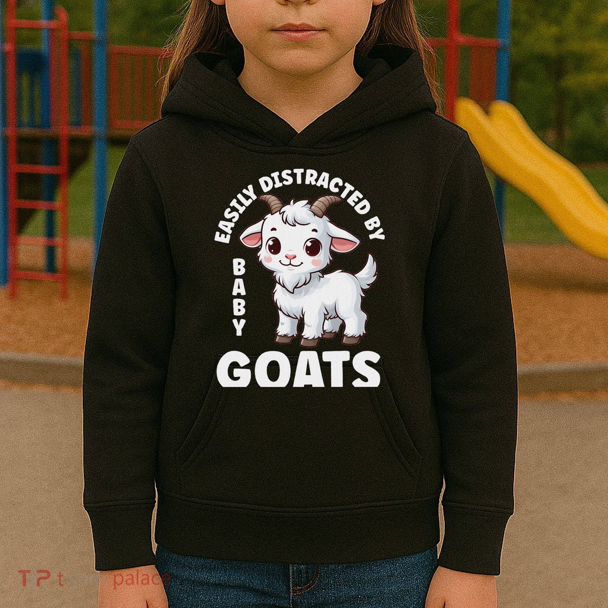 Easily Distracted By Baby Goats Farmer Baby Goat Breed Lover Kids Hoodie