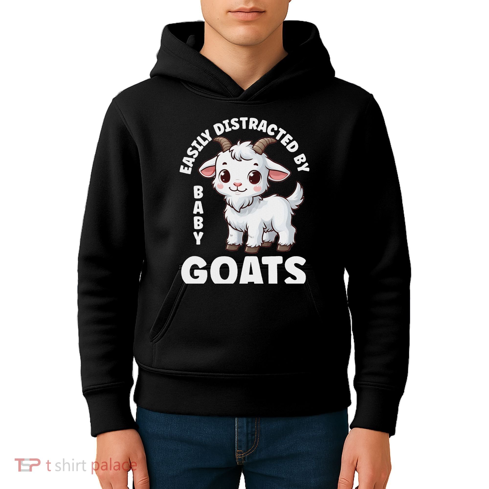 Easily Distracted By Baby Goats Farmer Baby Goat Breed Lover Kids Hoodie