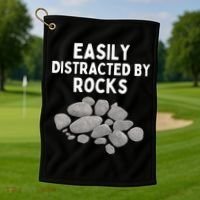 Easily Distracted By Rocks Funny Rock Lover Gift Golf Towel thumb 1