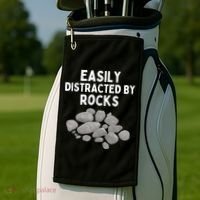 Easily Distracted By Rocks Funny Rock Lover Gift Golf Towel thumb 2