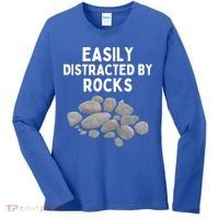 Easily Distracted By Rocks Funny Rock Lover Gift Women's Long Sleeve Shirt thumb 0