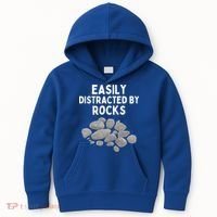 Easily Distracted By Rocks Funny Rock Lover Gift Kids Hoodie thumb 0