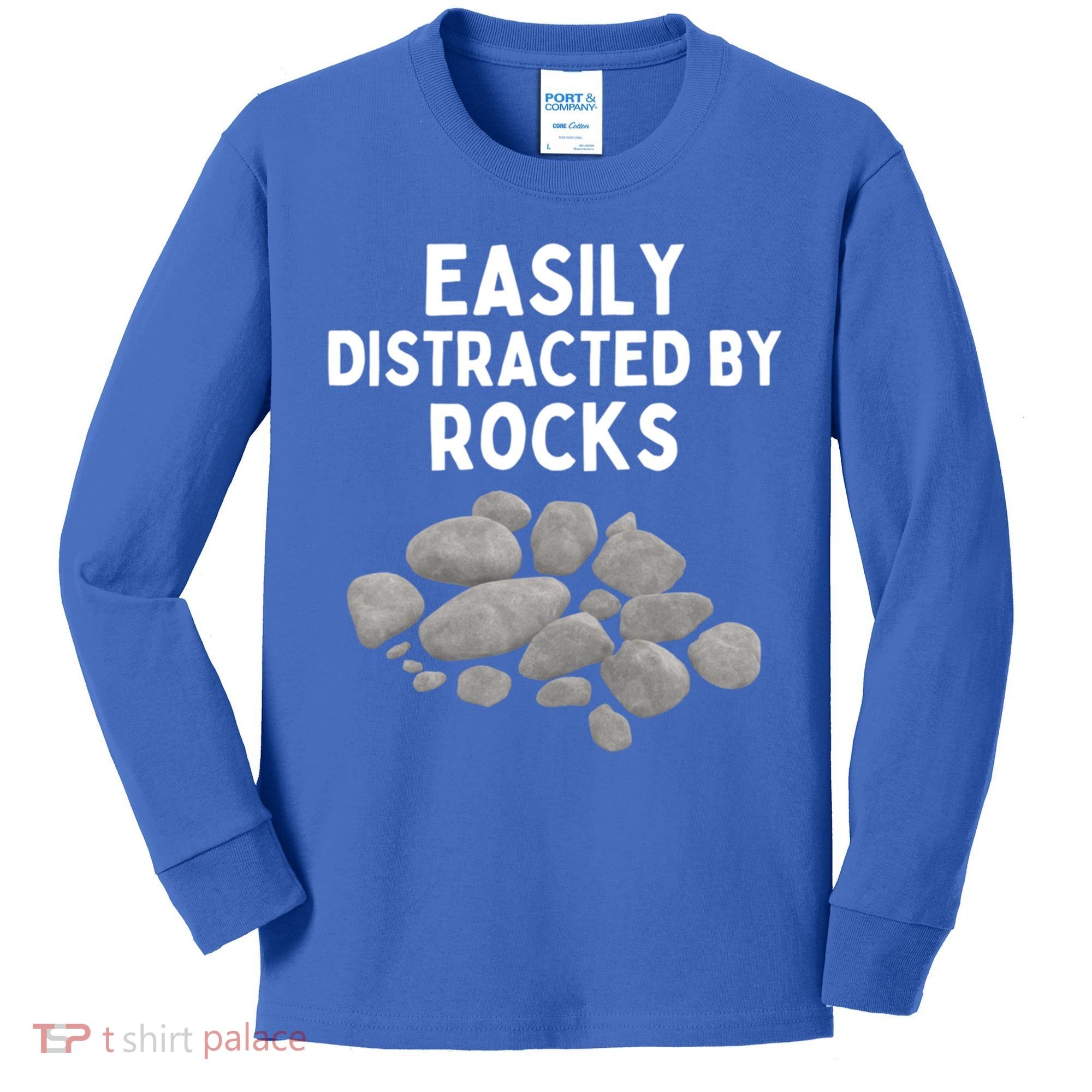 Easily Distracted By Rocks Funny Rock Lover Gift Kids Long Sleeve Shirt