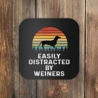 Easily Distracted By Weiners Weiner Dog Owner Gifts Weenie Coaster thumb 0