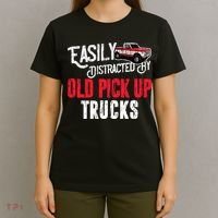 Easily Distracted By Old Pickup Trucks Classic Cars T-Shirt thumb 4
