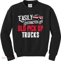 Easily Distracted By Old Pickup Trucks Classic Cars Kids Sweatshirt thumb 0