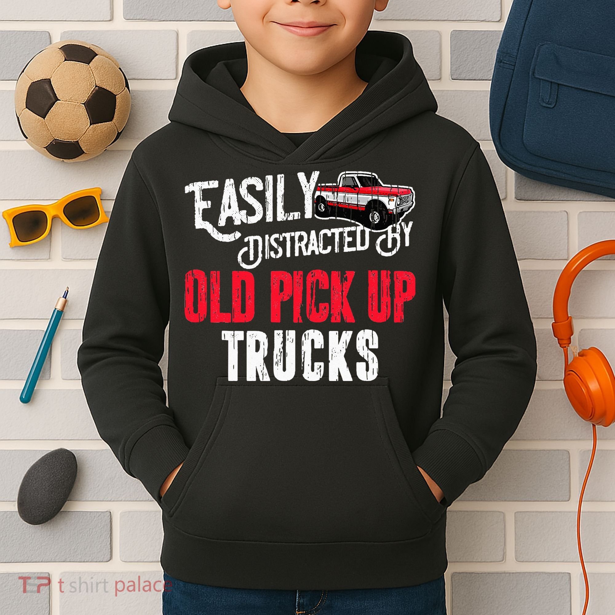 Easily Distracted By Old Pickup Trucks Classic Cars Kids Hoodie