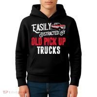 Easily Distracted By Old Pickup Trucks Classic Cars Kids Hoodie thumb 4