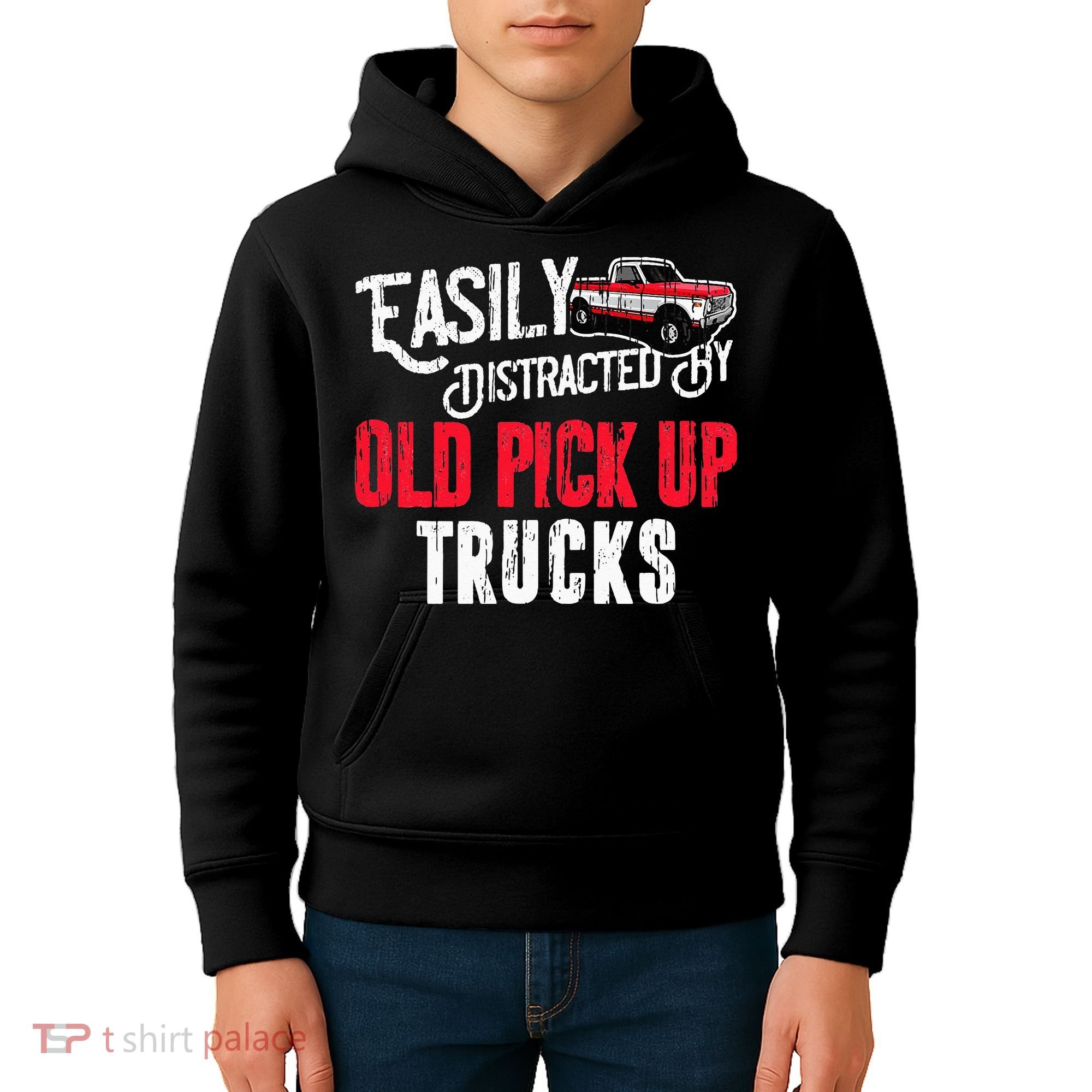 Easily Distracted By Old Pickup Trucks Classic Cars Kids Hoodie