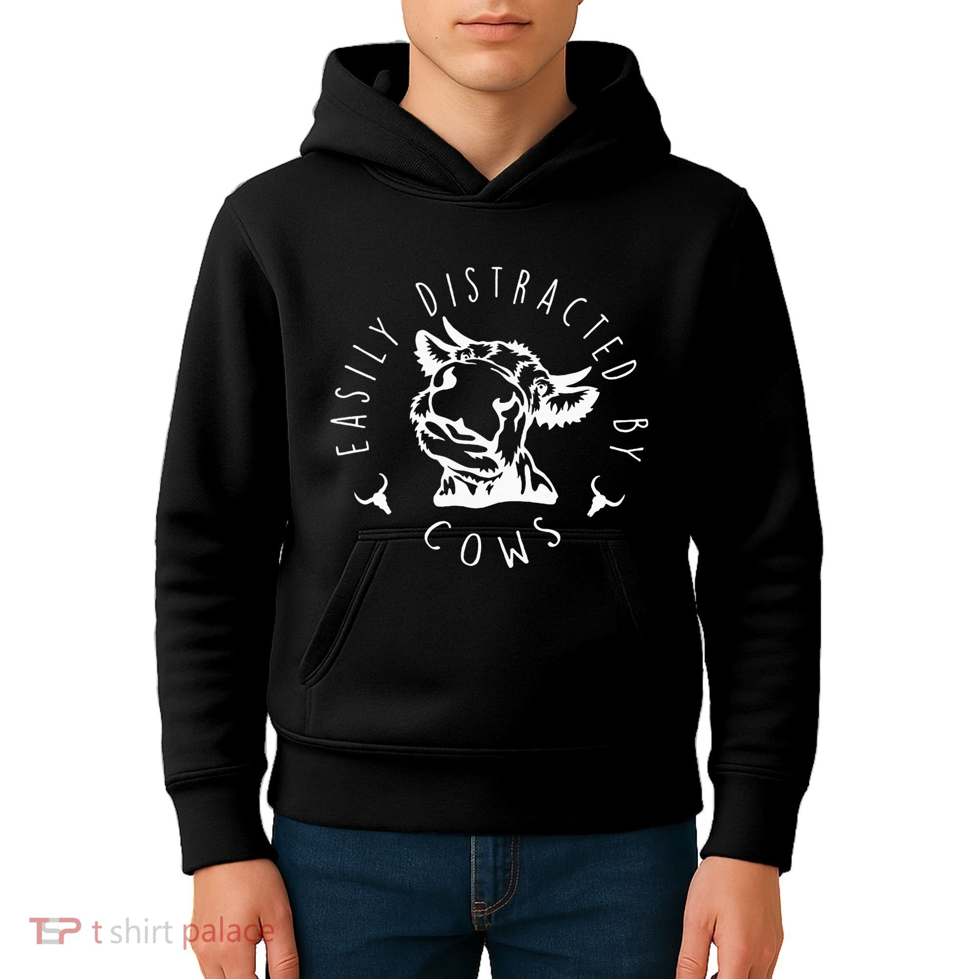 Easily Distracted By Cows Kids Hoodie