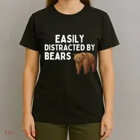 Easily Distracted By Bears Funny Bear Lover Gift T-Shirt thumb 4