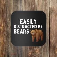 Easily Distracted By Bears Funny Bear Lover Gift Coaster thumb 0
