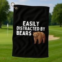 Easily Distracted By Bears Funny Bear Lover Gift Golf Towel thumb 1