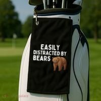 Easily Distracted By Bears Funny Bear Lover Gift Golf Towel thumb 2