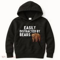 Easily Distracted By Bears Funny Bear Lover Gift Kids Hoodie thumb 0