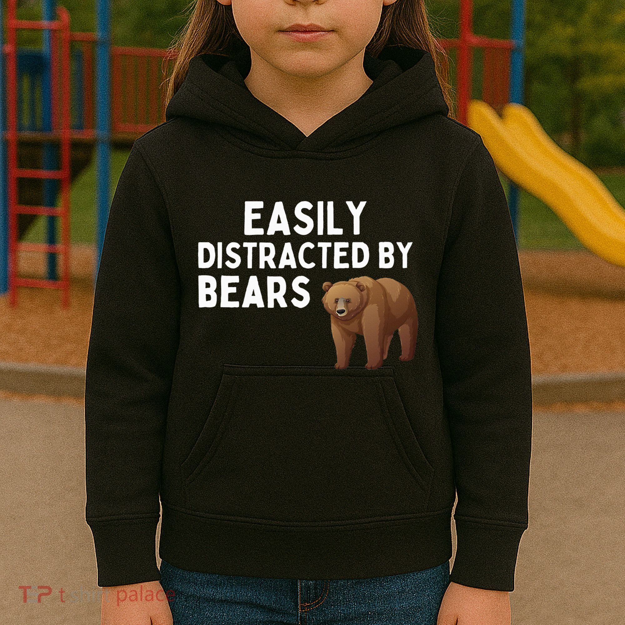 Easily Distracted By Bears Funny Bear Lover Gift Kids Hoodie