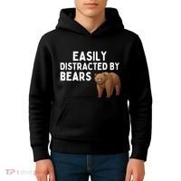 Easily Distracted By Bears Funny Bear Lover Gift Kids Hoodie thumb 4