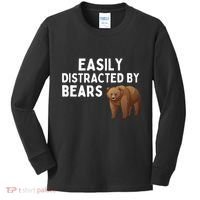 Easily Distracted By Bears Funny Bear Lover Gift Kids Long Sleeve Shirt thumb 0