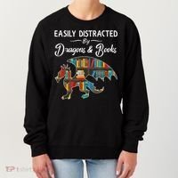 Easily Distracted By Dragons And Books Nerds Book Reader Women's Sweatshirt thumb 0