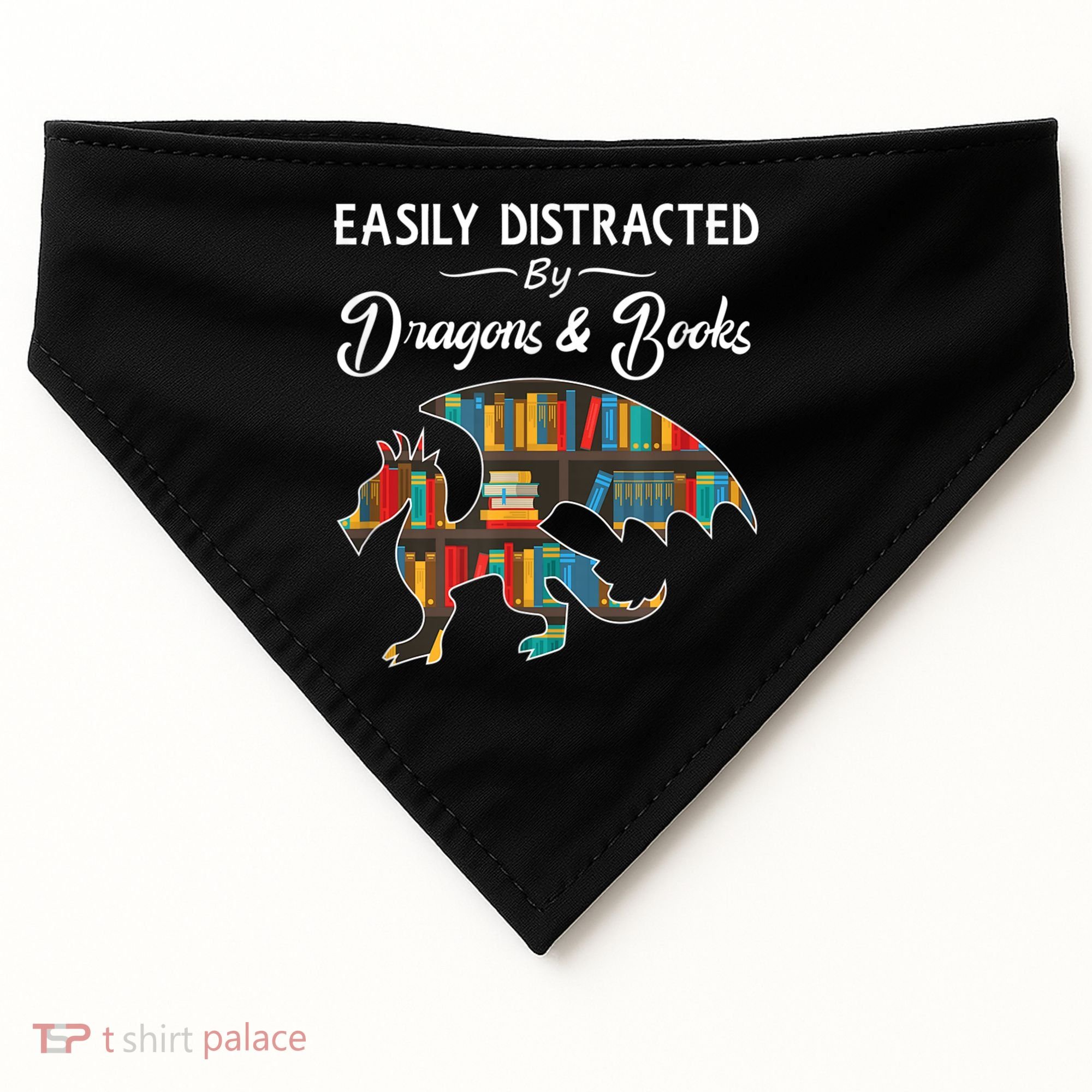 Easily Distracted By Dragons And Books Nerds Book Reader USA-Made Doggie Bandana